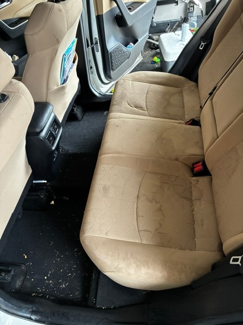 Toyota RAV4 interior before detail — rear seats dirty
